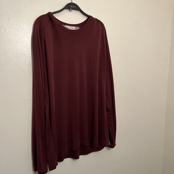 Wilke Rodriguez Contrast Stitch Silk Long Sleeve Crewneck Shirt, Brown- XXL Tall - Picture 2 of 11